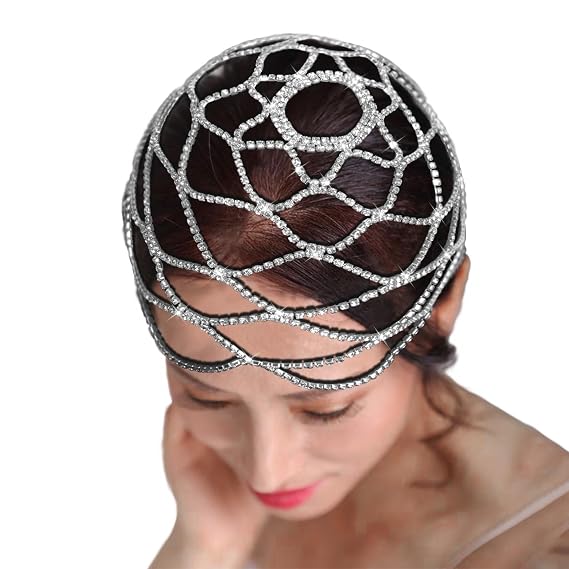 1920s Flapper Accessories for Women Roaring 20s Great Gatsby Headband Rhinestone Headpiece Wedding Hair Pieces for Brides Silver