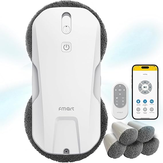 Fmart T11 Window Cleaning Robot with Spray Function Automatic Four-Way Spray System with Triple Safety System for All Smooth Surfaces Intelligent Navigation Remote Control