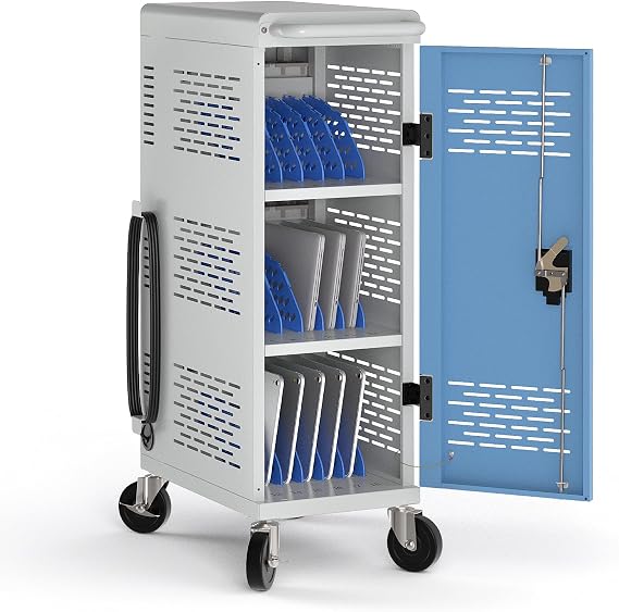 POCHAR Fully Assembled 18-Device Mobile Charging Cart for Chromebooks, Gray