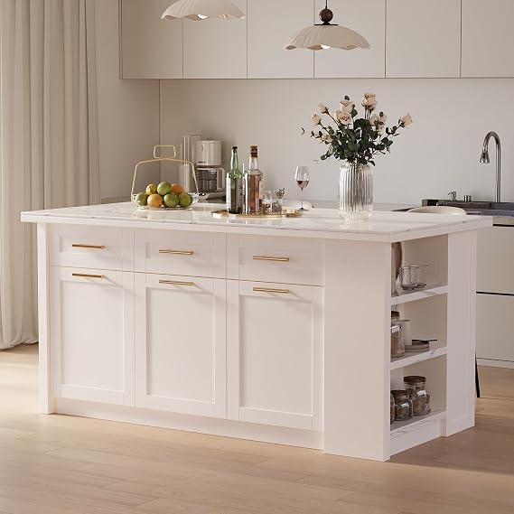 homary 72" White Kitchen Island with Storage Large Kitchen Cabinet with Drawers & Sintered Stone Top Island Table for Dining Room