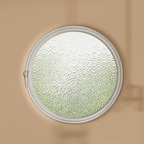 Round Rotating Glass Windows, Rotating Porthole Window with Tempered Glass, Rotating Casement Window with Sun-Protection Film and Gloves Custom for Bathroom(White+White,65cm/25.5in)