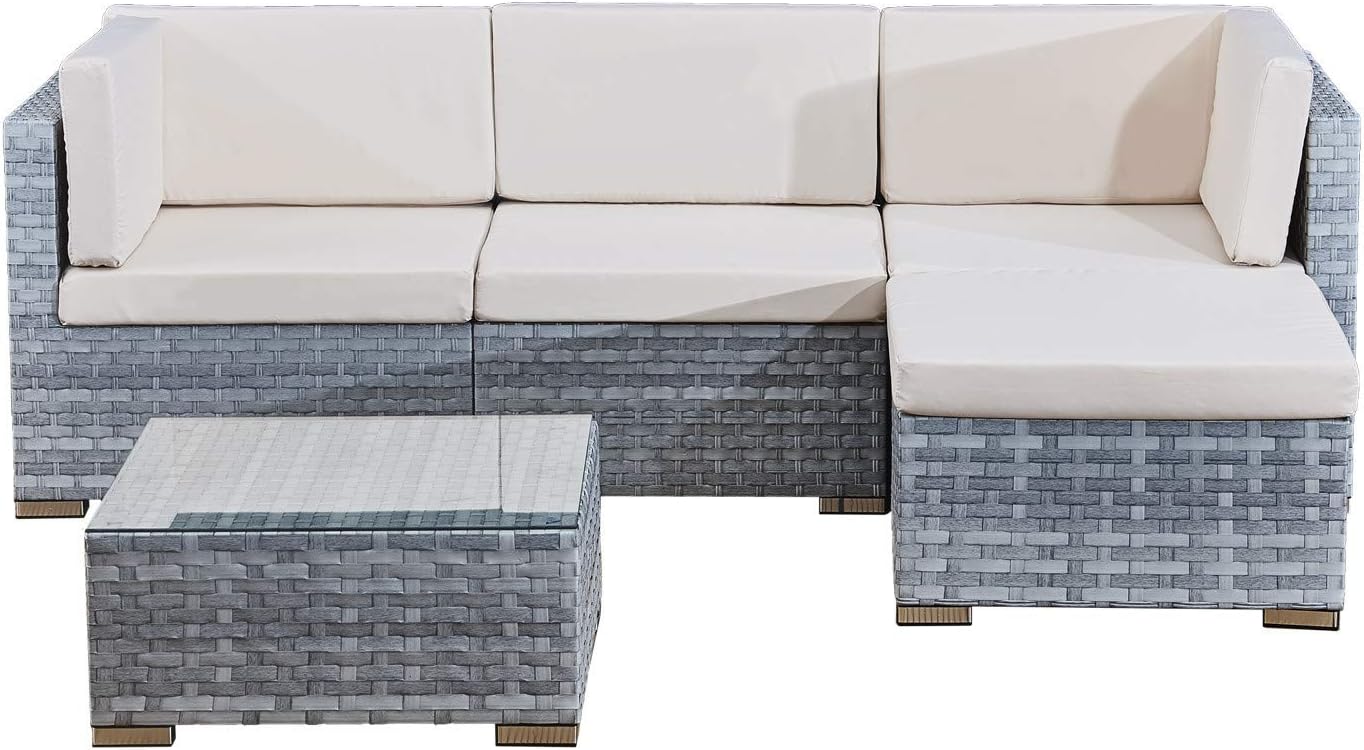 Avril Paris 4 seats outdoor sofa rattan garden furniture set - Light grey - CANNES