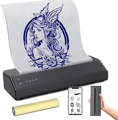 Portable Tattoo Stencil Printer, Cordless Tattoo Transfer Thermal Copier Machine, Rechargeable Mini Printer, with Free 10pcs Transfer Paper, Compatible with iOS&Android Phone2023 New Version