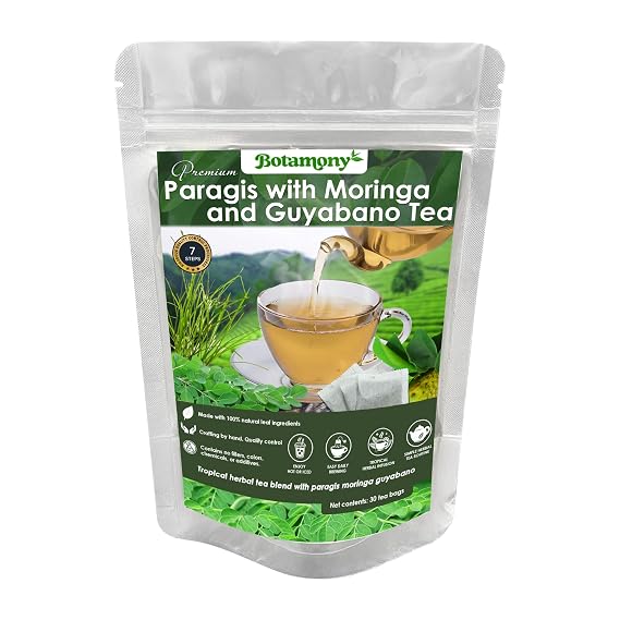 BOTAMONY Paragis with Moringa and Guyabano Tea, 30 Tea Bags 2g Each, Tropical Herbal Tea Blend Botanical Infusion with Paragis Grass Moringa Leaves Guyabano Leaf