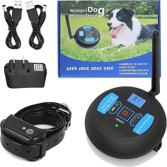 For3dogs, Wireless Electric Dog Fence, Pet Boundary Containment System, Rechargeable and Waterproof Shock Collar w/Remote, Control Up to Range 656ft, Safe Effective, for All Dogs