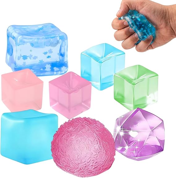 8Pcs Ice Cube Squishy, Malt Sugar Ice Cube Squishy Cube, Stress Cube for Office, School and Travel, Sensory Squishy Cubes with Assorted Colours and Textures