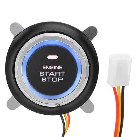 Engine Start Button, 12V Black Universal ABS + Silicone + Metal Push Start Switch Push Start Universal Car Keyless Entry Ignition Starter Switch