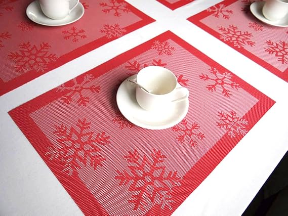 Decorative Table Mats (Set of 4), Table Placemats, Protective Dinner Table Mats, Eco-friendly Washable Non-slip PVC Mats, 45 * 30cm, Red