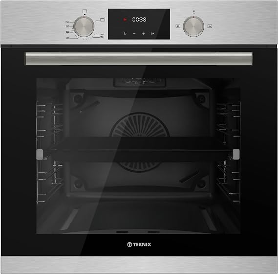 Teknix BITK264GSX 60cm Built-In Gas Oven – Integrated with 63L Capacity - LPG Convertible - Digital Timer Display - Double Glazed - Soft Close - Stainless Steel, W59.5 x H59.5 x D55.0 (cm) [Energy Class A]