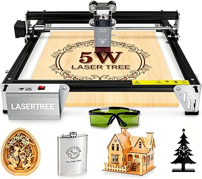 LASER TREE 5W Laser Engraver, 5000mW High Precision Laser Engraving Machine, Eye Protection, 1212 Work Area, Class 4 Laser for Wood, Acrylic, Leather DIY Craft