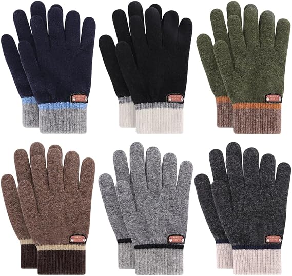 6 Pairs of Kids Gloves Boys Winter Gloves Stretchy Full Fingers Knitted Gloves Wool Fleece Lined Mittens