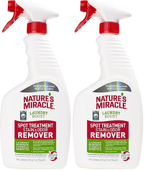 Nature's Miracle Laundry Boost Spot Treatment Stain and Odor Remover, 32 Oz., Laundry Pre-Wash Stain and Odor Remover (Pack of 2)