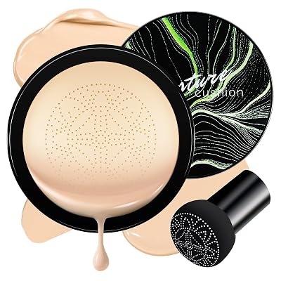 Air Cushion CC Cream Foundation - Mushroom Head BB Cream Face Makeup Moisturizing Concealer Brighten Long-Lasting, Even Skin Tone for All Skin Types Ivory, 1 PCS