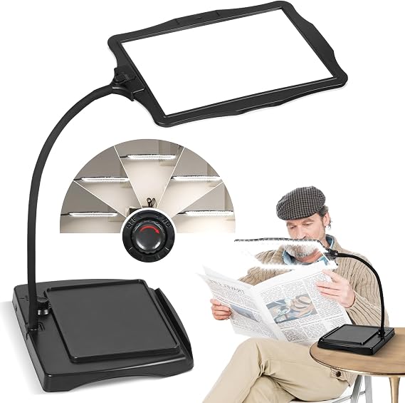 Magnifying Glass with Light and Stand 50 Ultra-Bright LEDs Full Page Table Magnifying Glass with Light Horizontal and Vertical Screen with 360 Flexible Gooseneck for Reading Crafts Sewing Repairs