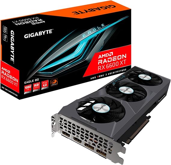 Gigabyte Radeon RX 6600 XT Eagle 8G Graphics Card, WINDFORCE 3X Cooling System, 8GB 128-bit GDDR6, GV-R66XTEAGLE-8GD Video Card