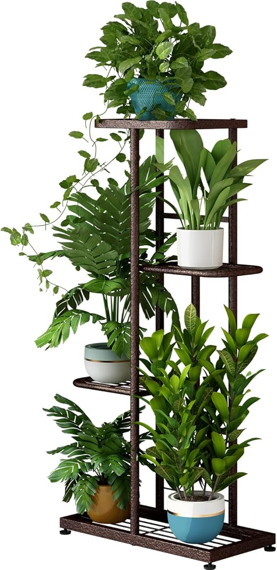 LINZINAR 4 Tier Plant Stand Indoor Outdoor Metal Flower Pot Display Shelf