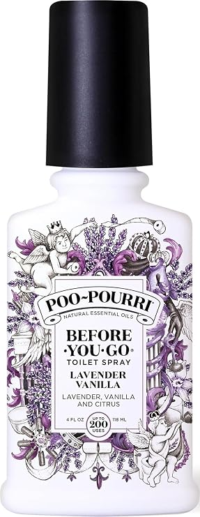Poo-Pourri Before-You-Go Toilet Spray, Lavender Vanilla, 4 Fl Oz, Up to 200 Uses, Bathroom Odor Deodorizer, Plant-Based with Essential Oils, for Home or Work, Lavender, Vanilla and Citrus Scent