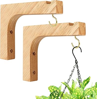Macrame Plant Hanger, Hanging Wall Planters for Indoor Plants, Wooden Hanging Basket Hooks for Outdoor Pots Wind Chime Flower Bracket Lanterns Patio Garden Decoration 2-Pack,5-Inch