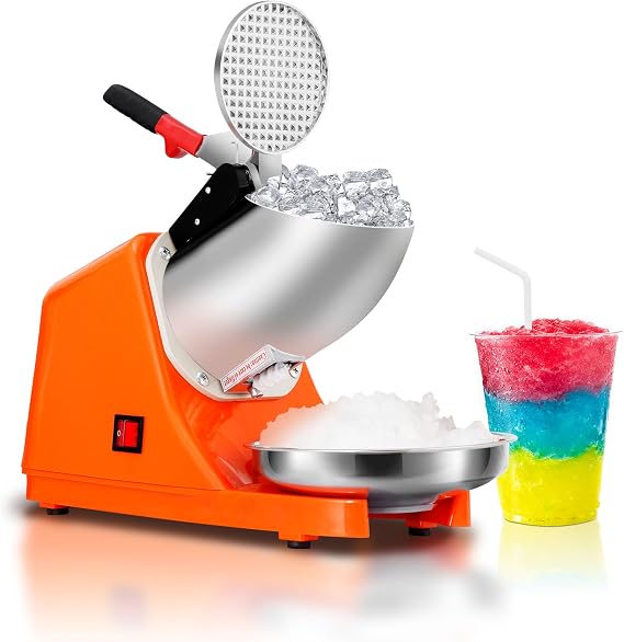 SUPER DEAL Upgraded 300W Electric Ice Shaver Machine Snow Cone Maker 200 lbs (Orange)