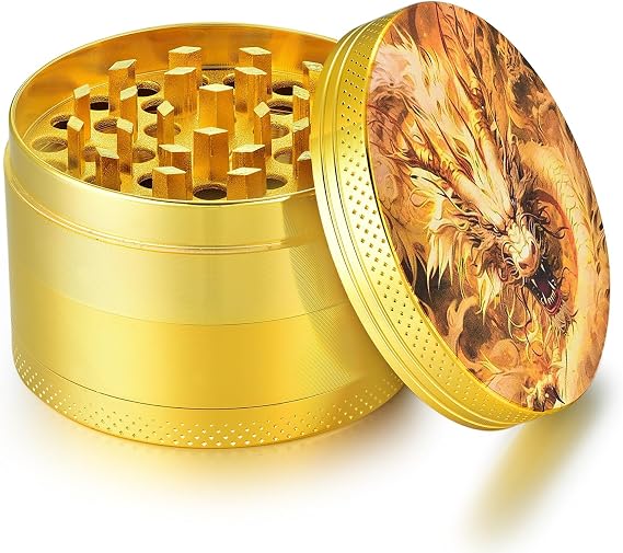 Herb Grinder, 2.5'' 4 Parts Golden Metal Grinder with Pollen Catcher,Portable Grinder for Dry Herb and Spices(Golden)