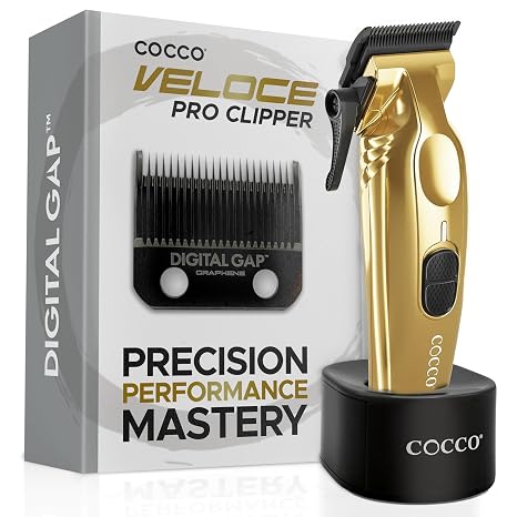 Cocco Veloce Pro High Performance Cordless Brushless Hair Clipper | Digital Gap Ambassador Graphene Taper Blade, for Professional Barbers, 7200 RPM BLDC Motor, All Metal, Charging Base