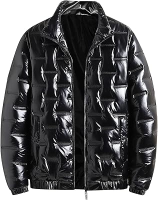 Mens Shiny Winter Jacket Heavyweight Puffer Jacket Casual Coat for Men Windproof Packable Stand Collar Down Jacket