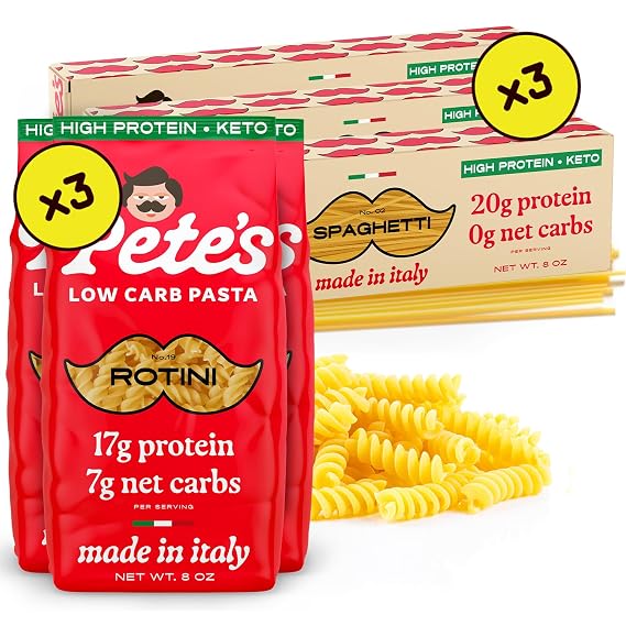 Pete's Pasta 3 Pack Rotini + 3 Pack No Carb Spaghetti - Low Carb Pasta - Protein Pasta - Authentic Italian Keto Pasta Noodles - Healthy Low Calorie, Wheat Pasta Imported from Italy