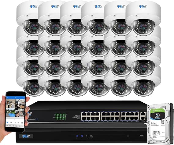 GW Security 32 Channel 4K NVR 5MP Outdoor Indoor Security Camera System - 24 x Dome 5MP 1920P Weatherproof 2.8-12mm Varifocal Zoom Microphone Smart AI IP PoE Cameras, Pre-Installed 8TB Hard Drive