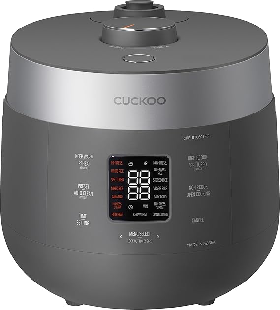 CUCKOO Twin Pressure Rice Cooker, 12-Cup Cooked, Gray, CRP-ST0609FG