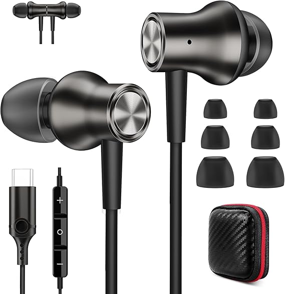 Jiunai USB C Headphone for iPhone 17 Pro Max Type C Wired Earbud Metal Grey