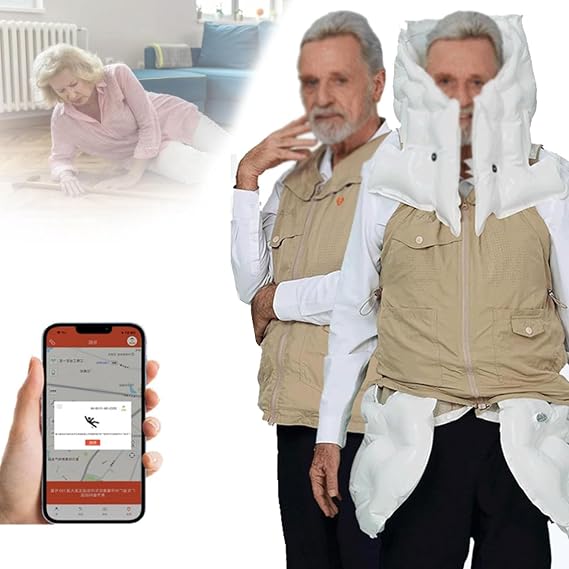 Smart Anti-Fall Clothing for The Elderly, Smart Airba-g Vest, Anti-Fall Airba-g Vest with APP to View Exercise Data, for The Elderly Airba-g Triggering in 0.08s Seconds Khaki(Mr)-M