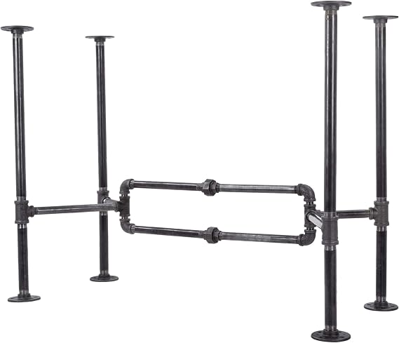 PIPE DECOR Industrial Pipe Desk Leg Set, Modern Home Office Table Writing or Computer Base Kit, Dark Grey Black Rough Pipes, Rustic Vintage Furniture Unfinished Steel Metal Pipe Legs, O-Desk Style