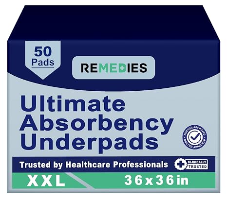 Remedies Disposable Bed Pads for Adults, 36" X 36" Incontinence Underpads