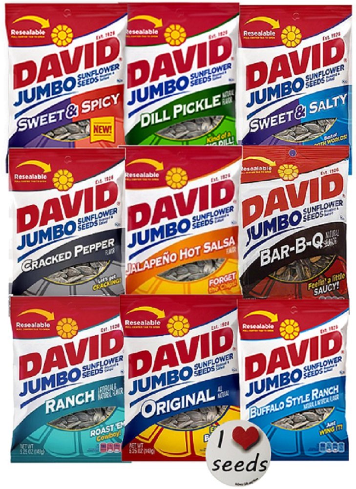 David Sunflower Seeds 9 Pack Variety 5.25 Ounce each Includes Bonus Magnet