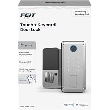 Feit Electric Smart Touch, Keycard Door Lock, Fingerprint, NFC Keycard, Keypad, App Control, Auto-Lock, 100 Codes, Weatherproof, USB-C Backup, Smart Home Security Lock, Satin Nickel Finish