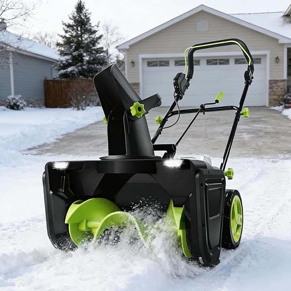 Cordless Snow Blower for Driveways and Patios, 3500w Brushless Motor Electric Snow Thrower, 20-Inch (50 Cm) Wide Clearing, 10-Inch (25 Cm) Deep Clearing, with Led Lights and 2 Batteries
