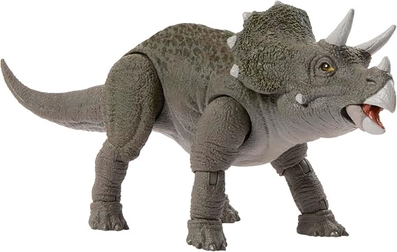 Mattel Jurassic World Hammond Collection Triceratops Figure Dinosaur Toy, Moveable, Large, Total Length: Approx. 6.5 inches 16.5 cm, Ages 8 and Up, Gray JDJ07