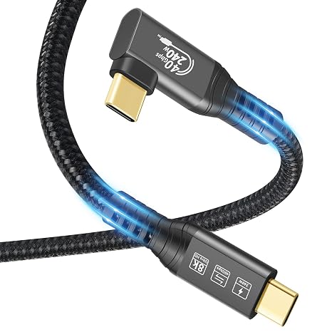 USB4 Cable, with Thunderbolt 4 Cable, 240 W Charging, 40 Gbps Data, 8K @ 60Hz HDR, USB C to USB C, 90Degree for Hub, Dock MacBook, M2, M3, Mac Studio SSD (USB4 40G 240W Male 2M)