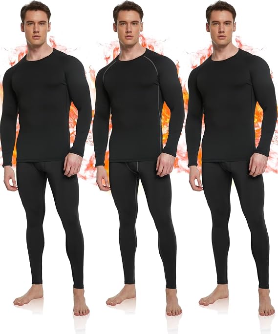 OYGSieg 3 Set Men's Thermal Underwear with Fleece Lined, Long Johns for Men