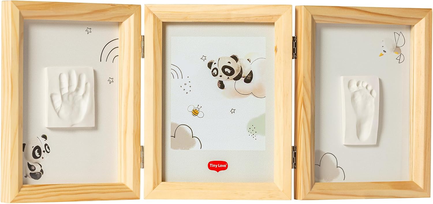 Tiny Love Double Photo Frame, Baby Hand and Footprint Kit, Baby Photo Frame Clay Kit, Newborn Hand & Feet Print Keepsake, Dermatologically Tested, Newborn gifts, All-in-One Kit, Tiny Creations, Wood