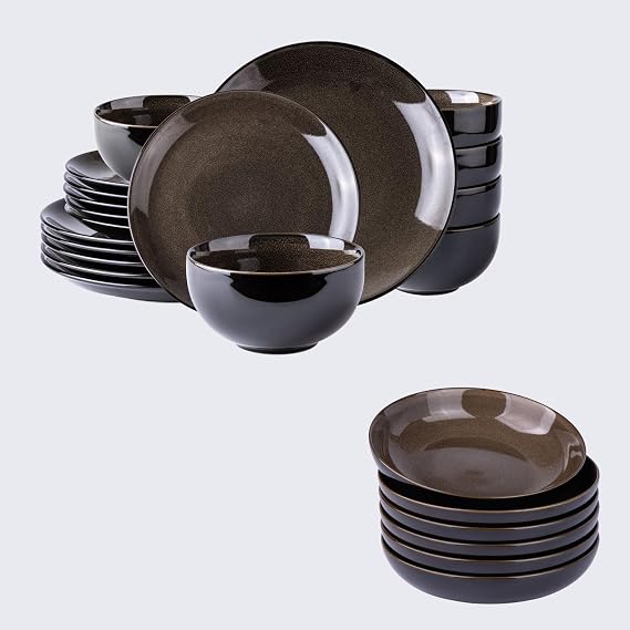 Ceramic Dinnerware Sets of 6,Plates and Bowls Sets,Handmade Reactive Glaze Dishes Set,Chip Resistant and Scratch Resistant | Oven&Dishwasher & Microwave Safe,Service for 6-Coffee (24PCS)
