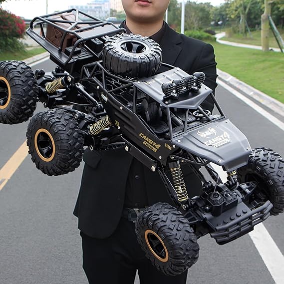 Jiakora Large Size RC Cars, Rock Crawler RC Truck with 2 Rechargeable Batteries, 6 Wheel Remote Control Monster Truck, Durable Metal Body & LED Headlights, Boy Toys for 4-7, 8-12 Kids & Adults