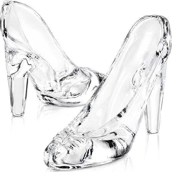 WUWEOT 1 Pair Glass Slipper, Clear Crystal High Heels Shoe Ornaments for Party Decor, Girls Birthday Gift, Wedding Centerpiece, Candy Holder, Cake Top Decor
