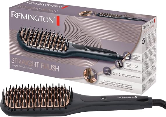 Remington Düzleştirici Fırça 2'Si 1 Arada: Daha Kısa Şekillendirme Süresi için Düzleştirici ve Saç Fırçası (Soğuk Uçlu Seramik Kaplı ve Antistatik Kıllar, Dijital Ekran, 150-230 ° C) Cb7400