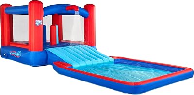 Sunny & Fun Slide N Splash Bounce House Inflatable Water Slide Park Heavy-Duty for Outdoor Fun, Wide Slide & Splash Pool