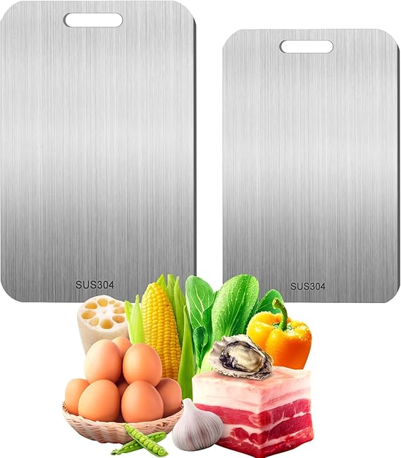 2 Pcs Titanium Cutting Board, 2025 New Multifunctional Titanium Chopping Board, Pure Titanium Cutting Board Food Grade, for Ensure The Original Taste of The Ingredients