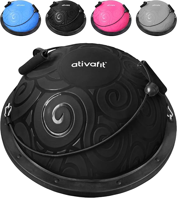 ATIVAFIT Balance Ball Trainer - Half Exercise Ball with Inflation Pump & Resistance Bands - Anti-Burst PVC Stability Trainer for Home Gym, Yoga, Core Training - 660 lbs Capacity