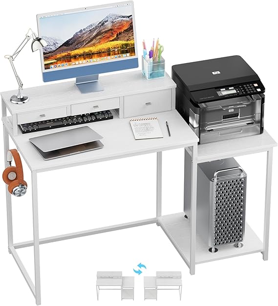 SINPAID 47 Computer Desk with Monitor Stand for Home Office,White