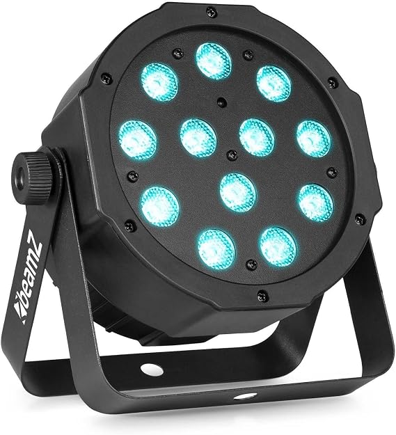 beamz SlimPar37 LED Par Can Light - 12x4W RGBW Colour Mixing Wash Effect Stage Lighting with DMX Control, Remote Control & Wall Washer Uplighting for DJs, Nightclubs & Events