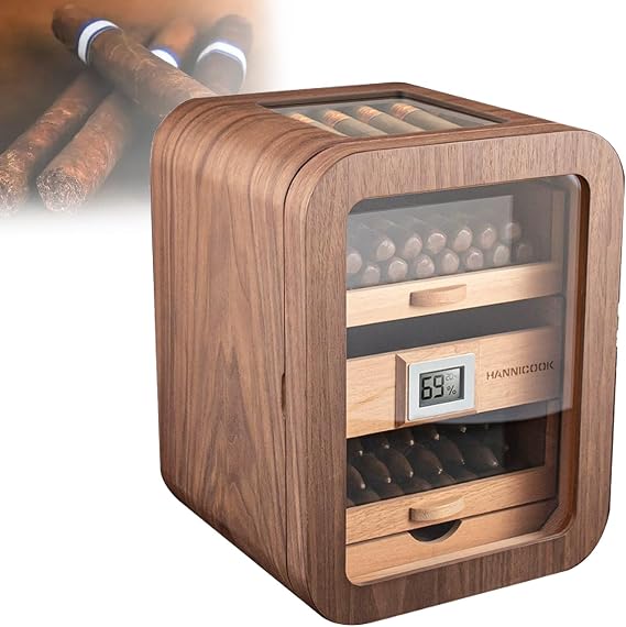Electric Cigar Humidor Cabinet for 110 Cigars,Spanish Cedar Lining, Digital Hygrometer, Drawers,Accessory Storage, Gift for Cigar Aficionados(Brown,WithSunroof)